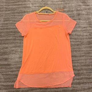 Vince Camuto coral sheer/solid blouse